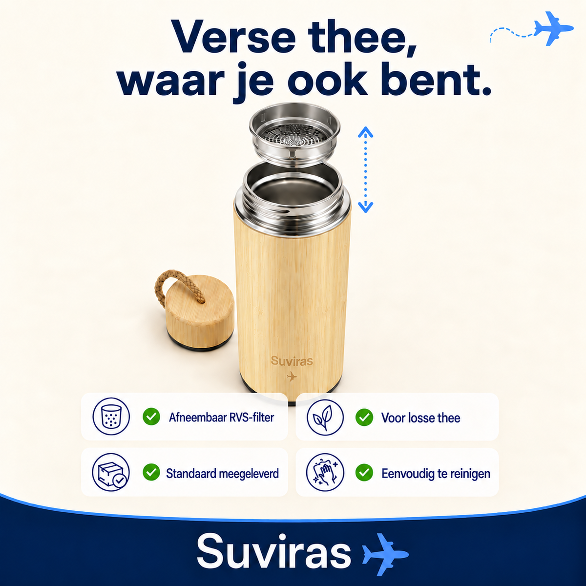 Bamboe thermosfles voor warm en koud | Suviras